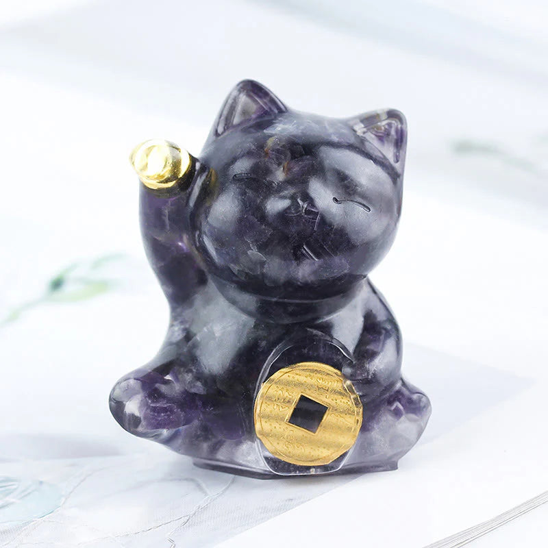 Buddha Stones Lucky Cat Copper Coin Turquoise Labradorite Pink Crystal Amethyst Strength Home Decoration