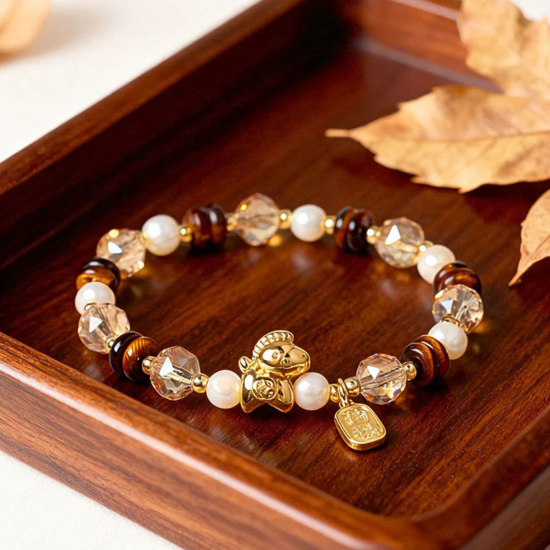 FREE Today: Fortune and Prosperity Tiger Eye Ice Obsidian Pearl Year Of The Horse Lucky Bracelet