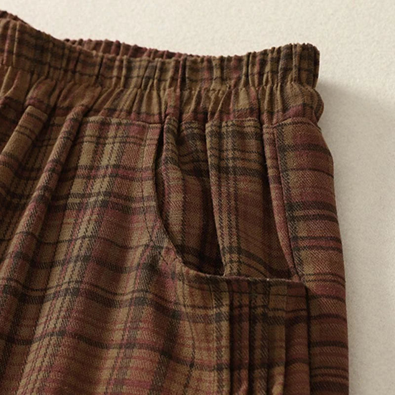Buddha Stones Spring Plaid Design Women's Harem 7-8 Length Pants With Pockets