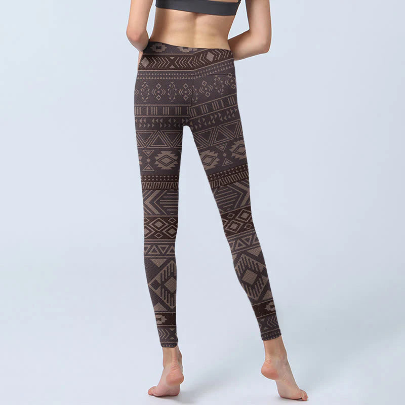 Buddha Stones Ethnic Geometric Pattern Print Gym Leggings Women's Yoga Pants