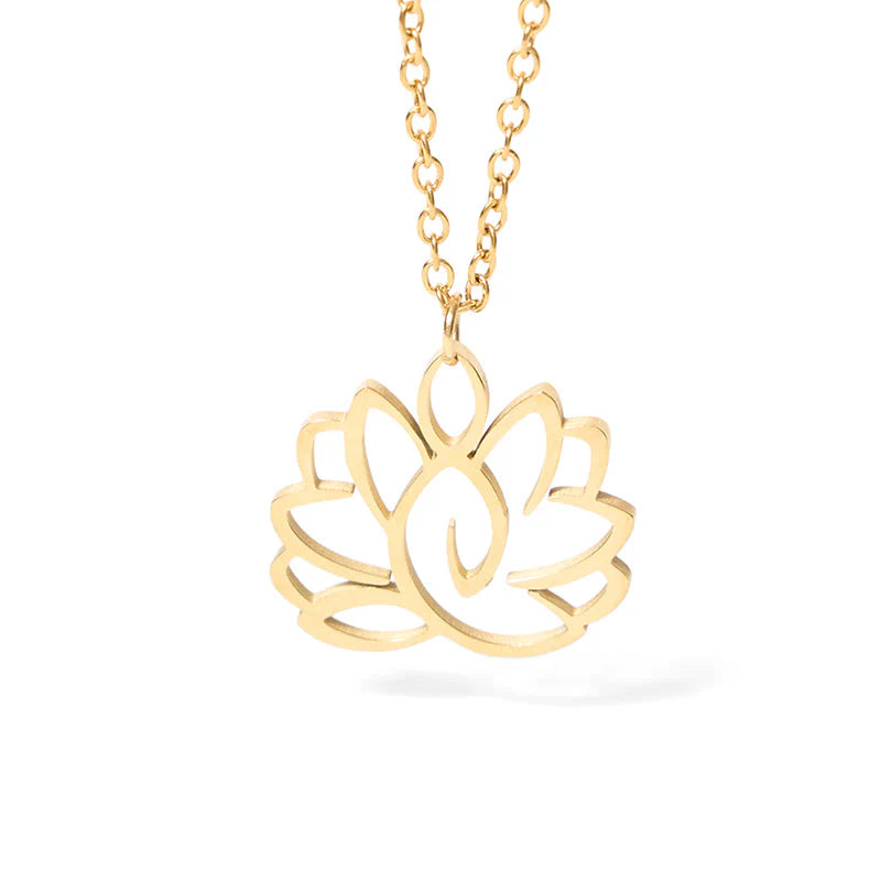 Buddha Stones Hollow Lotus Design Stainless Steel Enlightenment Necklace Pendant