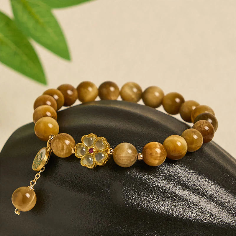 Buddha Stones Natural Golden Tiger Eye Bell Flower Courage Bracelet