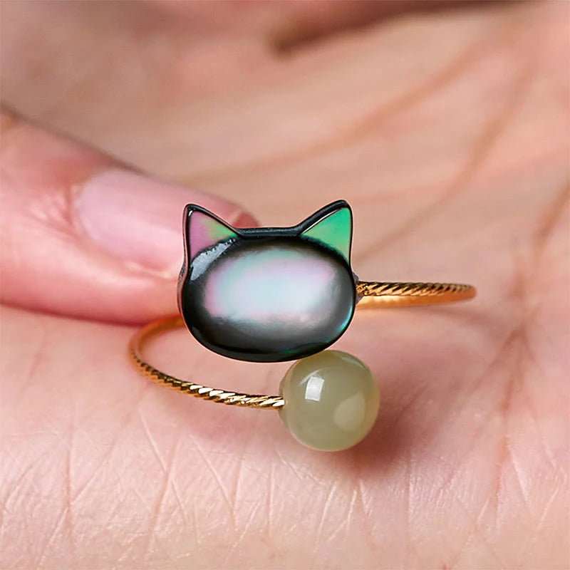 FREE Today: Blessing and Focus Save A Cat Black Tridacna Stone Adjustable Ring
