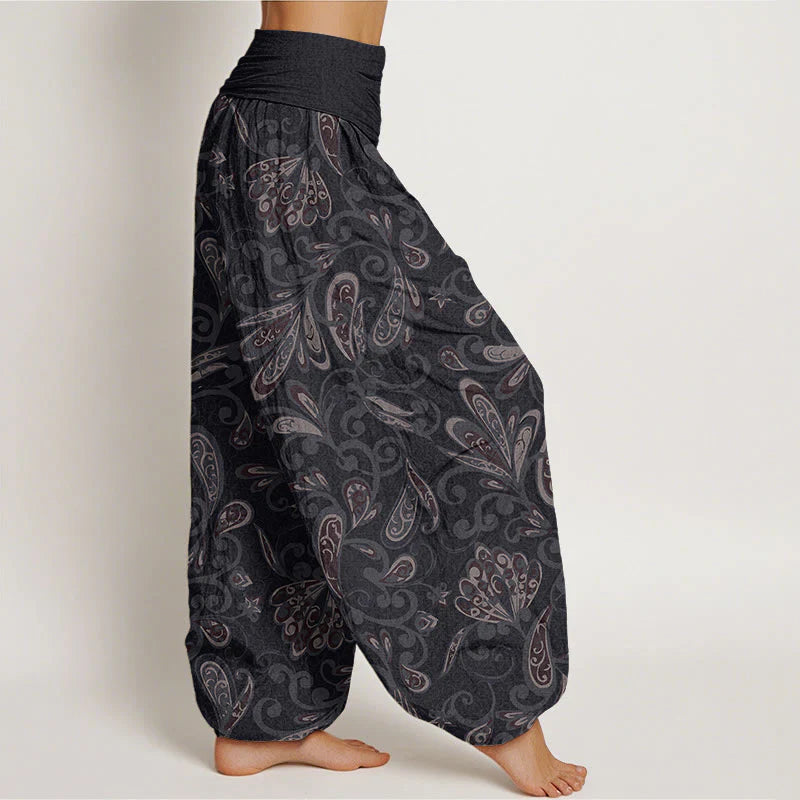 Buddha Stones Cotton Casual Flower Petals Design Women's Elastic Waist Harem Pants