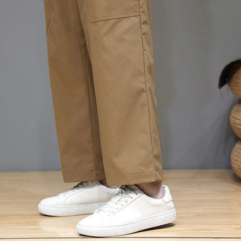 Buddha Stones Summer Solid Color Drawstring Straight Leg 7-8 Length Men's Pants With Pockets