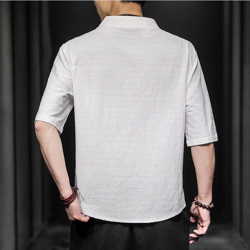 Buddha Stones Casual Summer Half Sleeve Shirt Cotton Men Clothing