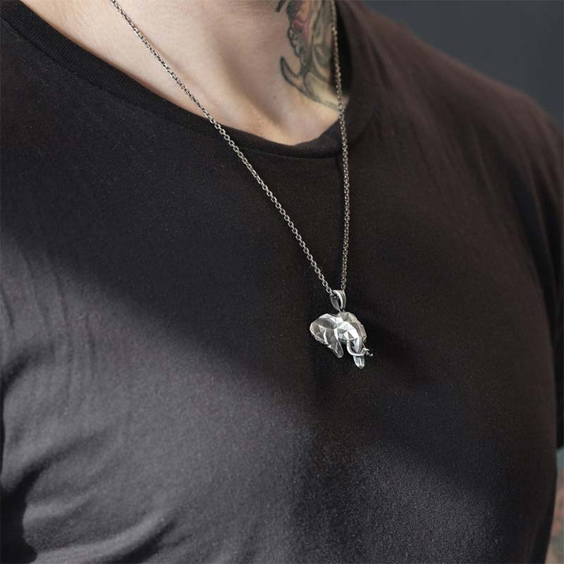 Buddha Stones Elephant Pewter Titanium Steel Strength Necklace Pendant