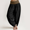 Buddha Stones Cotton Black Green Tan Solid Color Women's Elastic Waist Harem Pants
