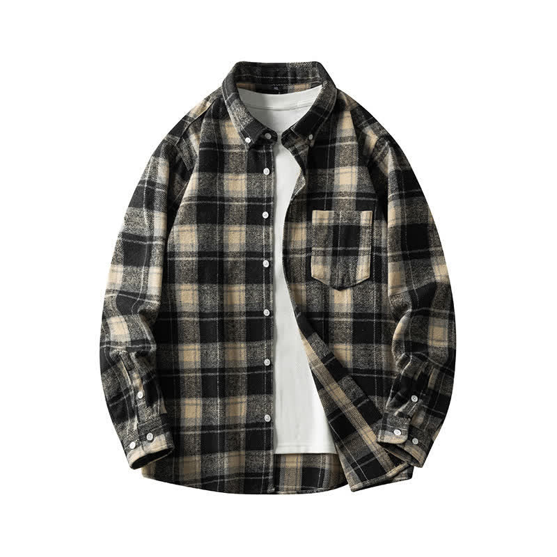Buddha Stones Commute Multicolor Plaid Button Men's Cotton Long Sleeve Shirts With Pocket