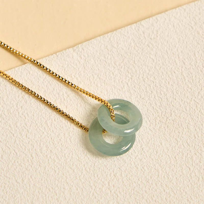 Buddha Stones Jade Double Peace Buckle Prosperity Necklace Pendant