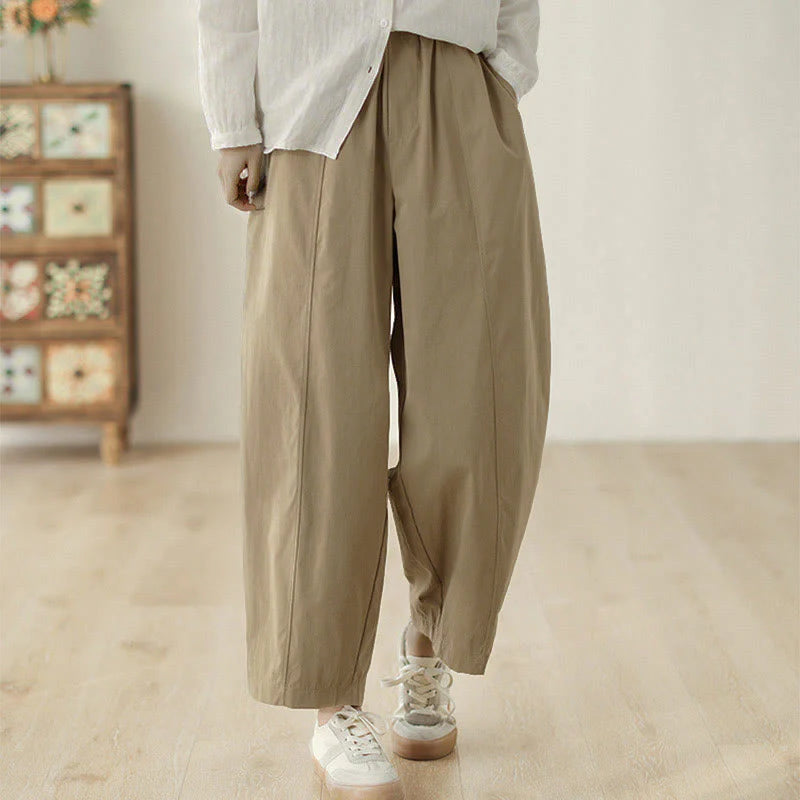 Buddha Stones Simple Lines Design Ankle-Length Cotton Women's Harem Pants With Pockets