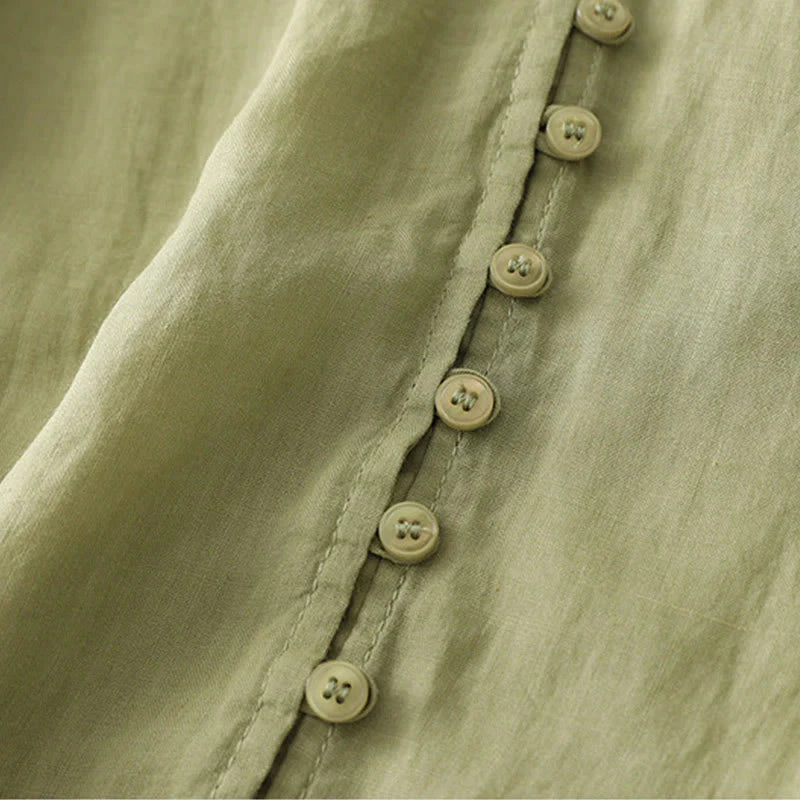 Buddha Stones Embroidery Button-down Women's Cotton Linen Shirt