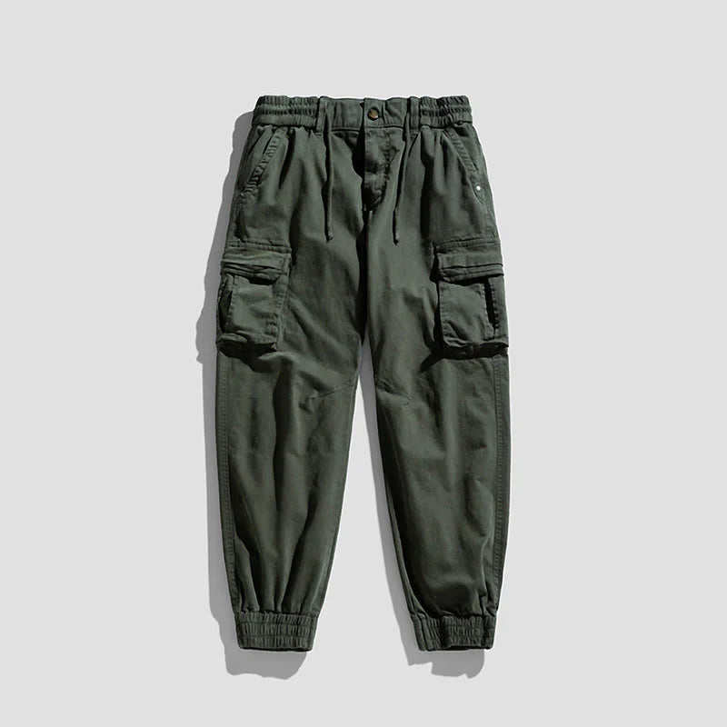 Buddha Stones Summer Cotton Elastic Cuffs Tapered Men's Pants With Pockets