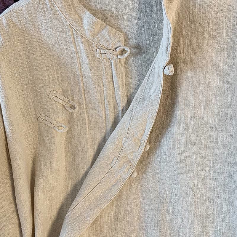 Buddha Stones Casual Women's Plain Frog-Button Stand Collar Design Long Sleeve Shirt