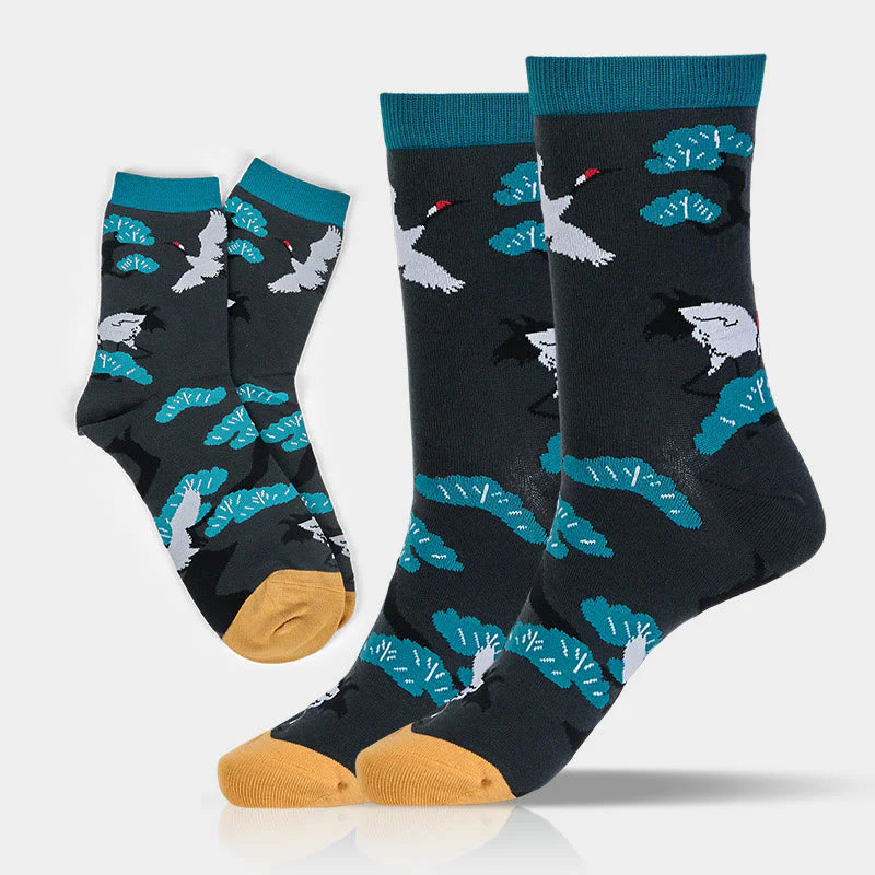 Buddha Stones Create Yourself White Crane Pine Tree Women's Socks Includes Gift Message Card