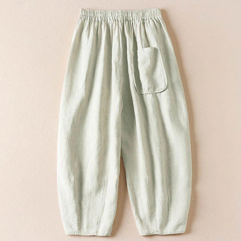 Buddha Stones Summer Small Flower Embroidery  Harem Pants With Pockets