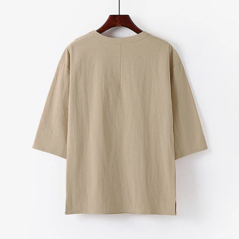 Buddha Stones Summer Casual Crew Neck Men's Half Sleeve Cotton Linen T-Shirt