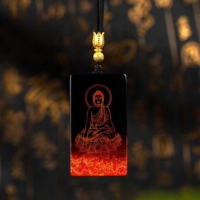 Buddha Stones Chinese Zodiac Natal Buddha Fu Character Lacquer Craft Sandalwood Pendant Necklace