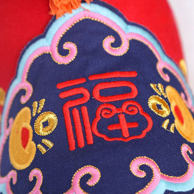 Buddha Stones Year of the Horse Copper Red String Fu Character Embroidery Prosperity Home Decoration