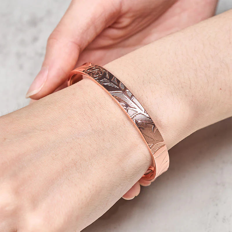 Buddha Stones Rose Flower Pattern Copper Balance Luck Open Cuff Bracelet Bangle