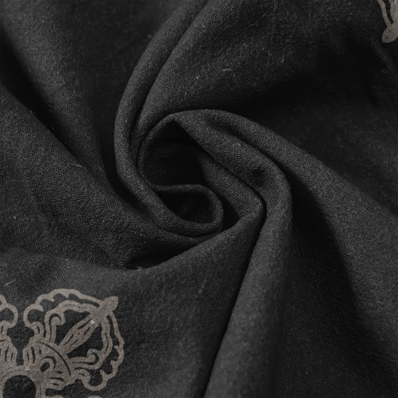 Buddha Stones Cotton Casual Lotus Flowers Double Dorje Vajra Namaste Om Design Women's Elastic Waist Pants With Pockets