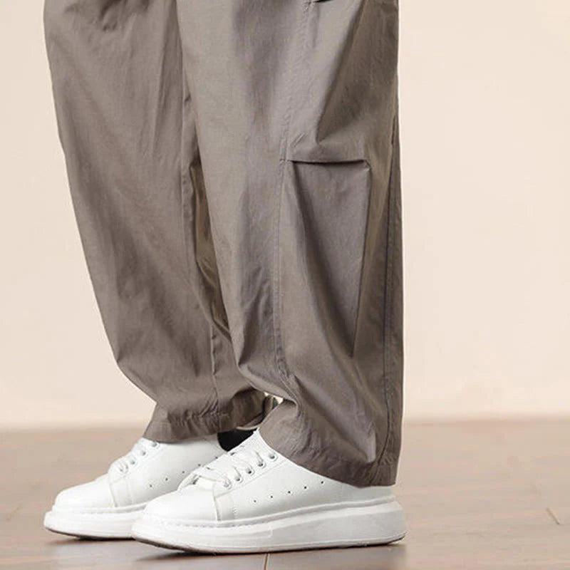 Buddha Stones Commute Spring Solid Color Drawstring Men's Harem Pants With Pockets