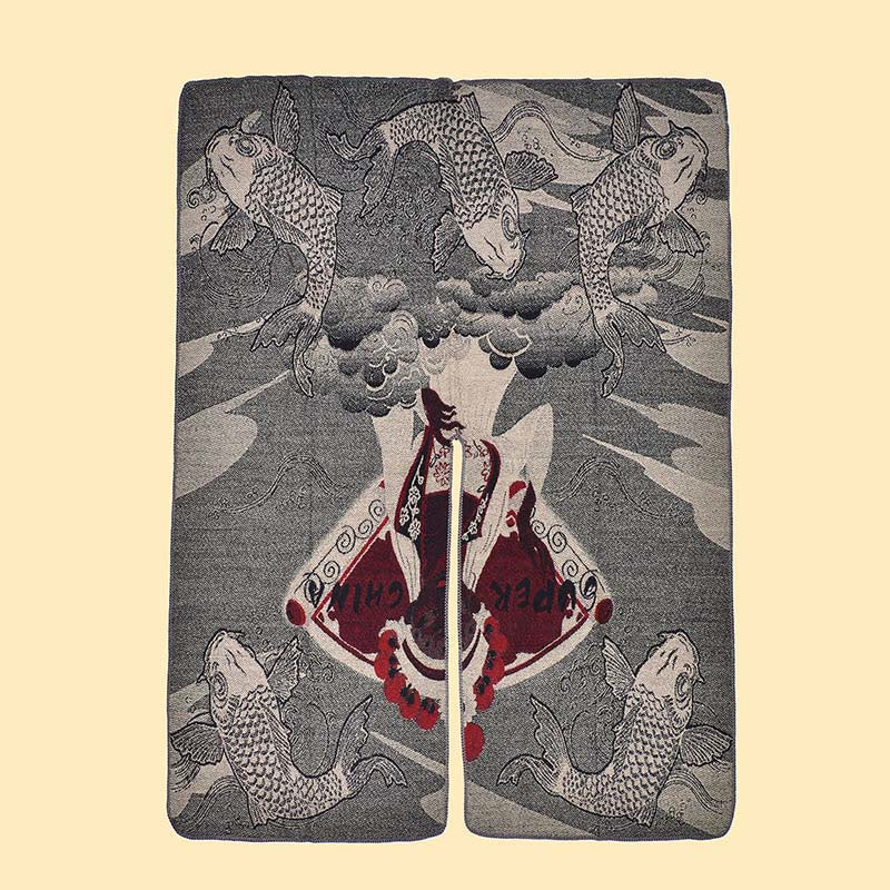 Buddha Stones Winter Koi Fish Waves Pattern Warm Cozy Scarf Shawl