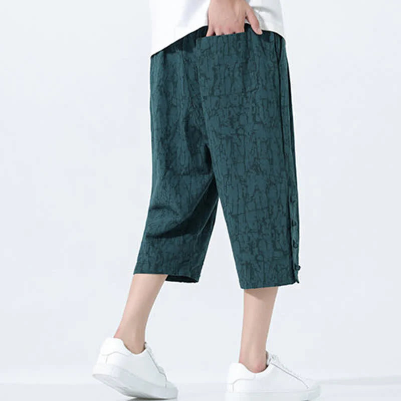 Buddha Stones Summer Drawstring Elastic Waist Men's CapriÂ Tapered Pants