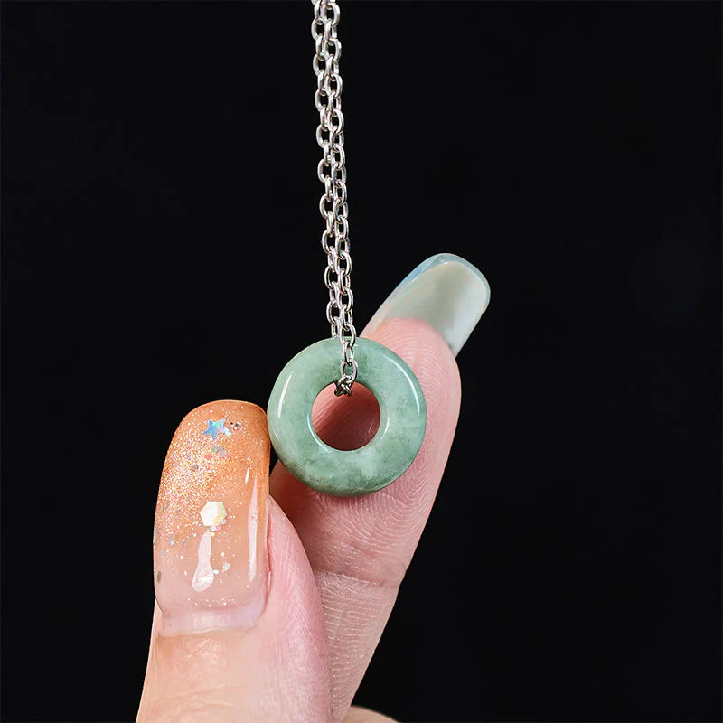Buddha Stones Green Jade Peace Buckle Abacus Luck Necklace Pendant