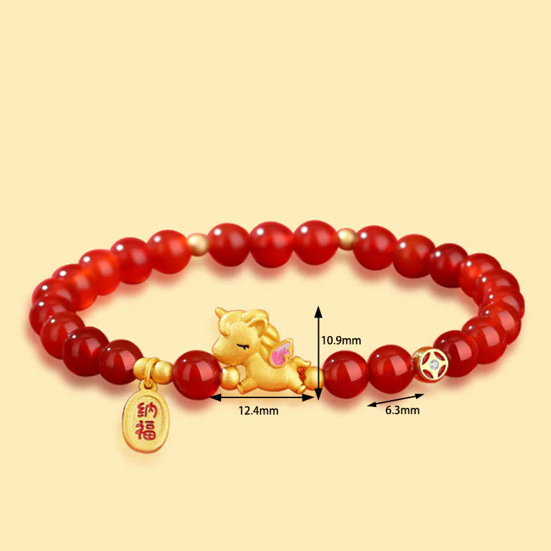 Buddha Stones 925 Sterling Silver Year Of The Horse Red Agate Lucky Fortune Confidence Bracelet