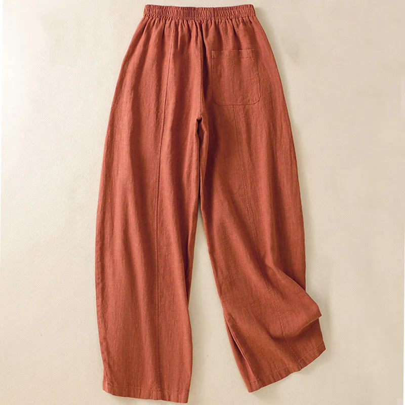 Buddha Stones Plain Simple Design High Waist Women's Cotton Linen Harem Pants With Pockets