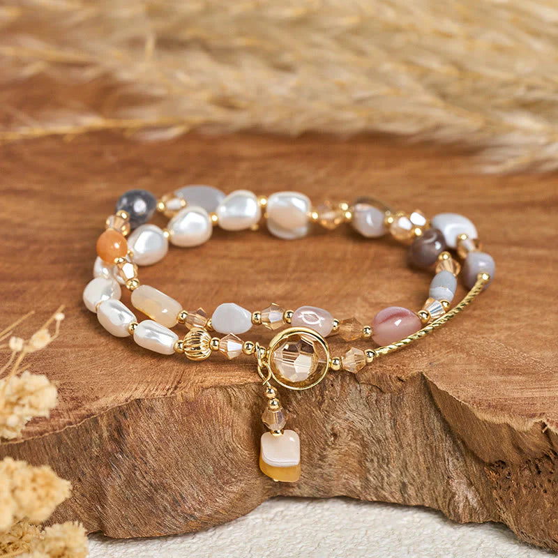 Buddha Stones Irregular Pearl Glass Bead Double Wrap Bracelet