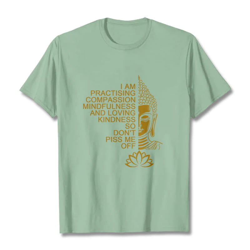Buddha Stones Casual Golden Side Buddha Lotus Flower Pattern Cotton Tee T-Shirt