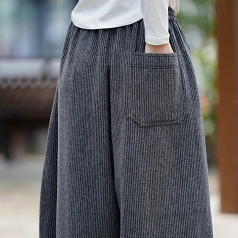 Buddha Stones Winter Men's Pure Color Drawstring Design Cotton High Waist Pants With Pockets