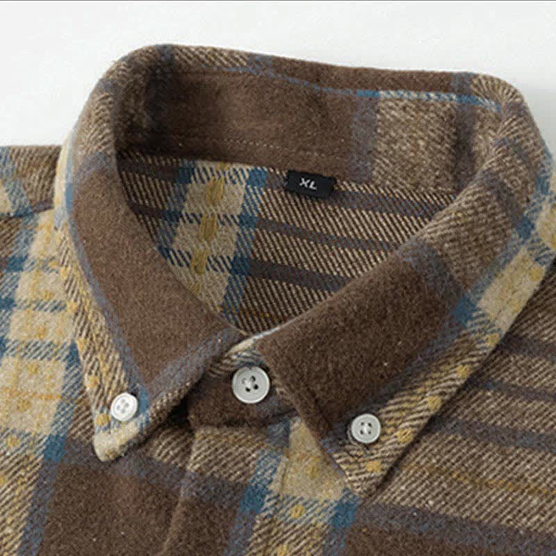 Buddha Stones Commute Multicolor Plaid Button Men's Cotton Long Sleeve Shirts With Pocket