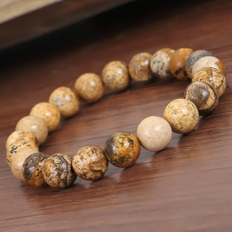 Buddha Stones Tibetan Picture Jasper Positive Lotus Bracelet Set (Extra 35% Off | USE CODE: FS35)