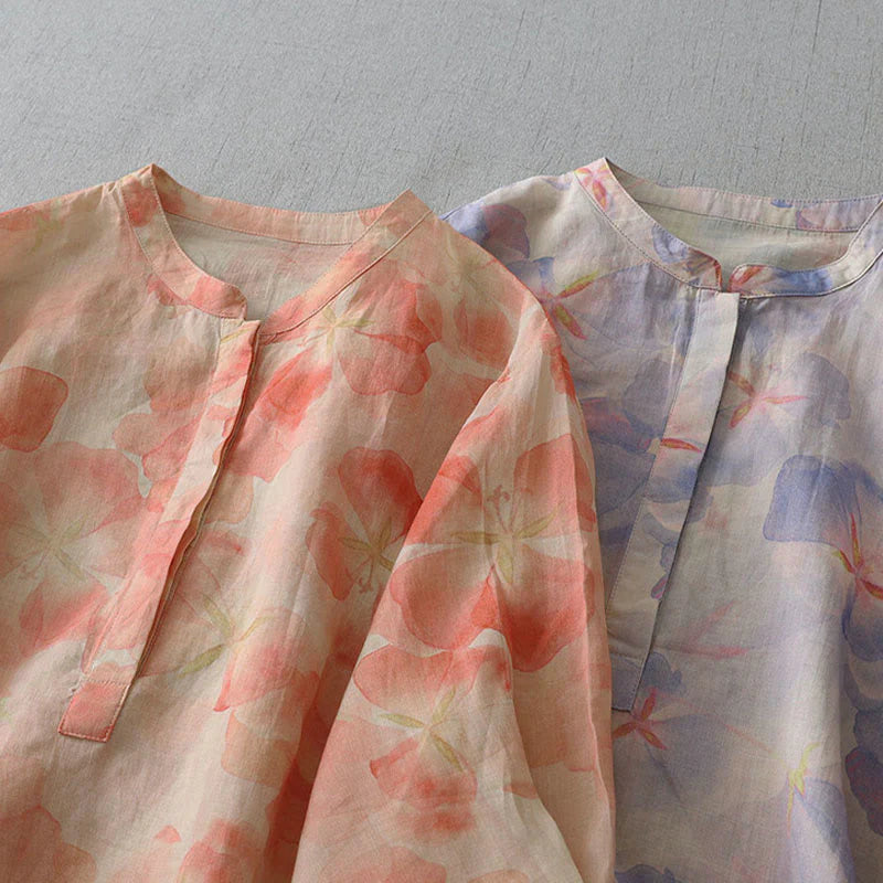 Buddha Stones Spring Floral Pattern Crew Neck Long Sleeve Women's  Polyester Shirt