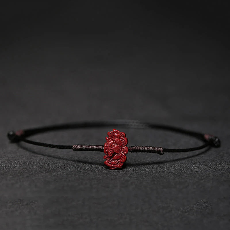 Buddha Stones Handmade Plum Blossom Four Leaf Clover PiXiu Lotus Koi Fish Cinnabar Blessing Braid Bracelet