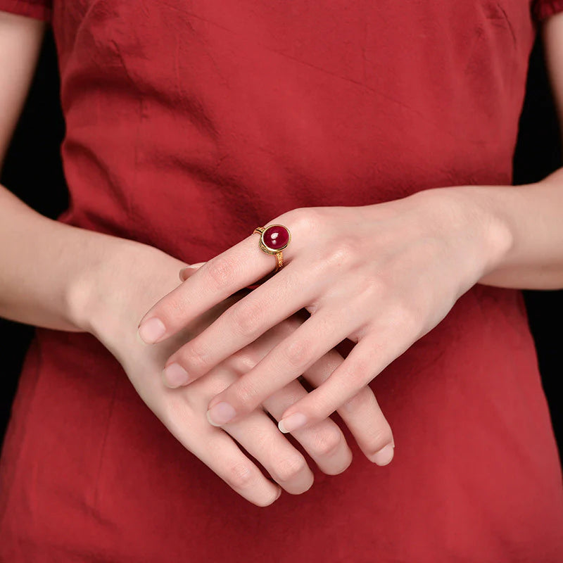 925 Sterling Silver Red Corundum Courage Ring (Extra 30% Off | USE CODE: FS30)