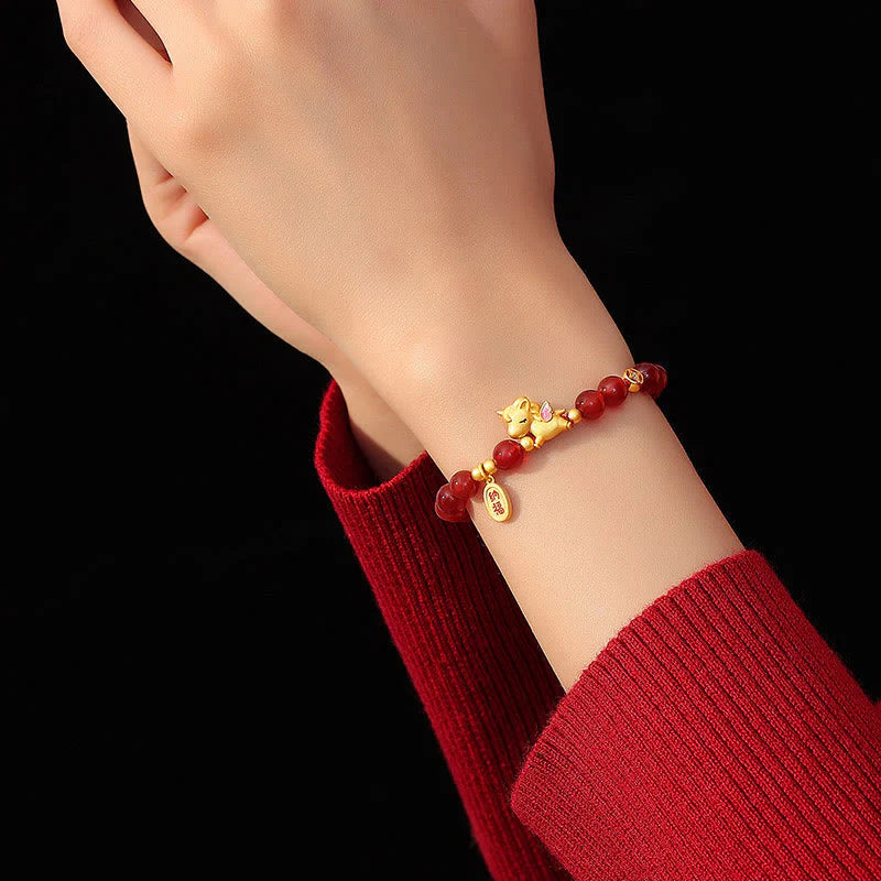 Buddha Stones 925 Sterling Silver Year Of The Horse Red Agate Lucky Fortune Confidence Bracelet