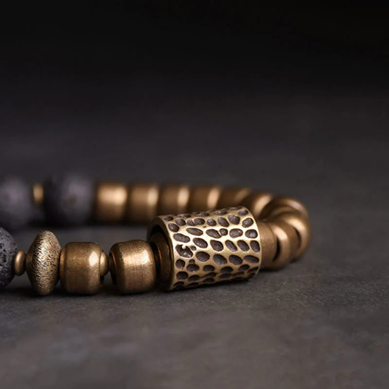 Buddha Stones Lava Rock Stone Rainbow Obsidian Brass Support Healing Bracelet