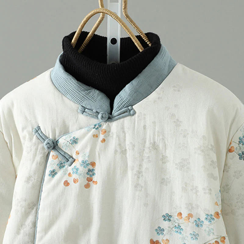 Buddha Stones Women's Blue Flower Frog-Button Design Long Sleeve Thermal Jacket