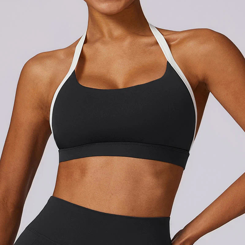 Buddha Stones Solid Color Halter Neck Bra Long Sleeve Crop Tank Top Pants Sports Fitness Gym Yoga Outfits