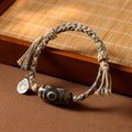 Buddha Stones Handmade Tibetan Dzi Bead Wealth Protection Braided String Bracelet