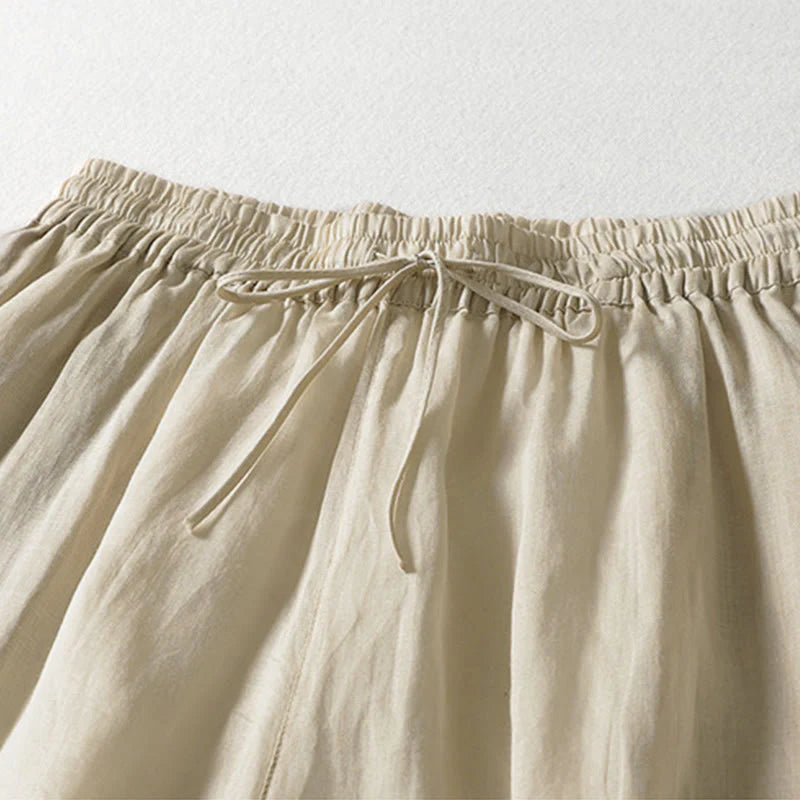 Buddha Stones Solid Color Lace-up Women's Wide Leg Pants