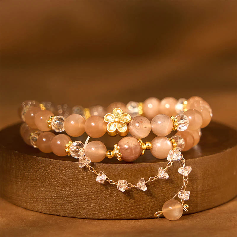 Buddha Stones Sun Stone Crystal Peach Blossom Wealth Double Wrap Bracelet