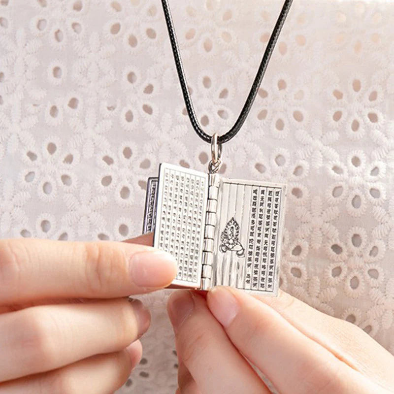 Buddha Stones 990 Sterling Silver Heart Sutra Great Compassion Shurangama Mantra Lotus Vajra Peace Necklace Pendant
