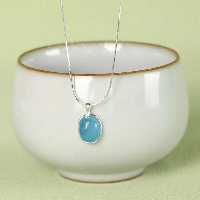 Buddha Stones 925 Sterling Silver Aquamarine Healing Clavicle Chain Necklace Pendant