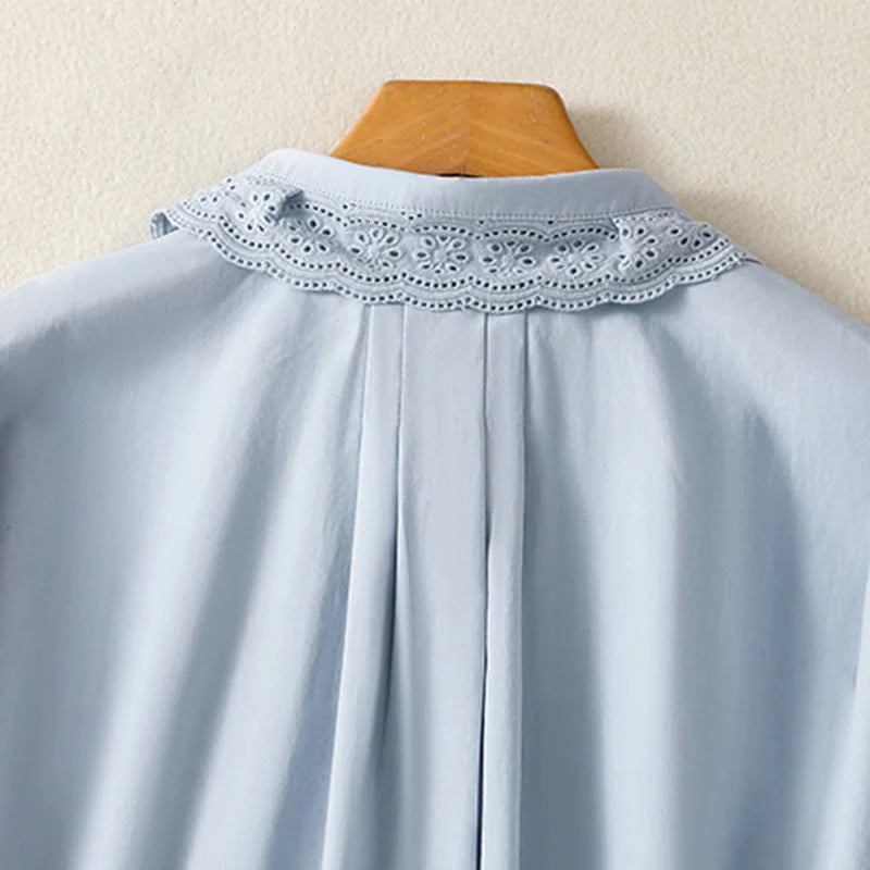 Buddha Stones Casual Women's Long Sleeve Lace Lapel Shirt