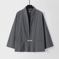 Buddha Stones Long Sleeve Buttons Design Men's Open Front Cotton Linen Jacket Kimono With Pockets
